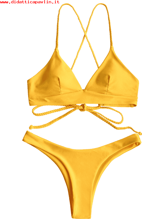 Bikini Da Donna Spaghetti Straps Elastico Bikini Con - H And M Mustard Bikini (558x744)