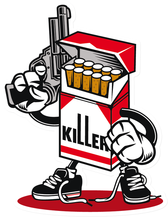 Sticker That Kick Ass Cigarette Killer - Cigarette Killer Mens Printed T-shirt Cartoon Gun Packet (800x800)