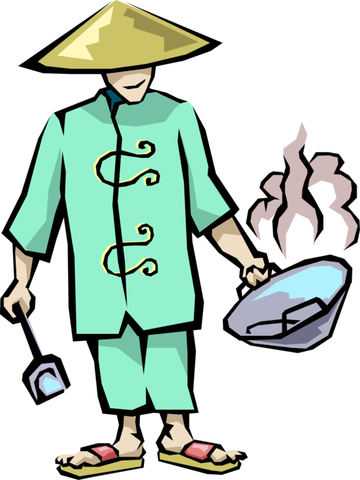 Vector Illustration Of Chinese Cuisine Chef With Stir - Chinese Wok (525x700)