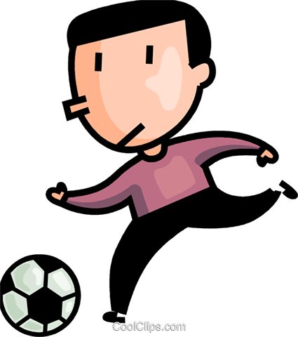Boy Playing Soccer Royalty Free Vector Clip Art Illustration - Menino Jogando Bola Em Png (425x480)