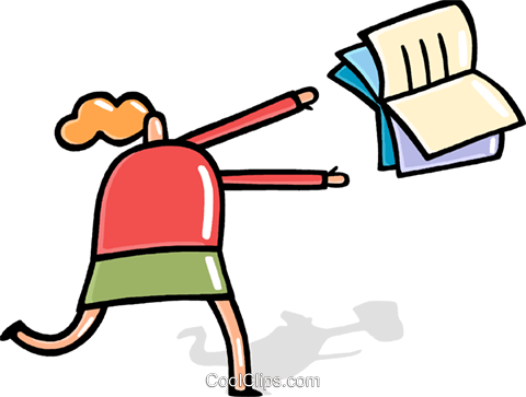 Woman Chasing Flying Book Royalty Free Vector Clip - Woman Chasing Flying Book Royalty Free Vector Clip (480x363)