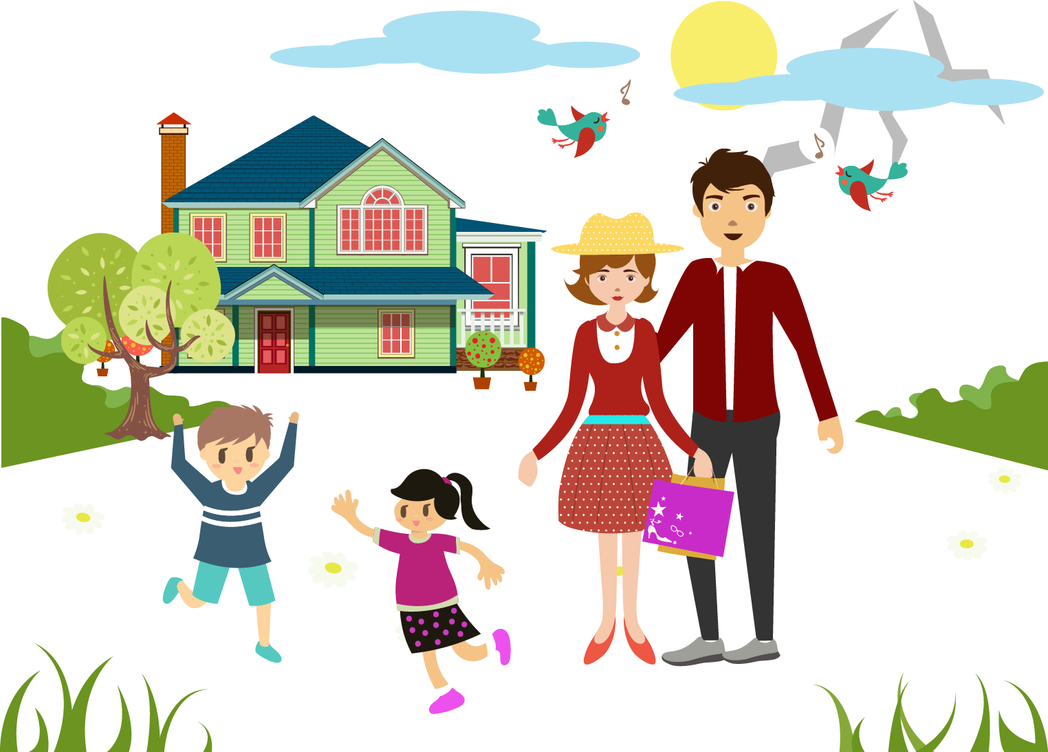 Family Happiness Drawing Illustration - Two Parent Family Cartoons (1524x1093)