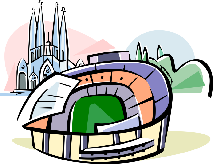 Vector Illustration Of Camp Nou New Field Football - Barcelona Stadium Clipart (906x700)