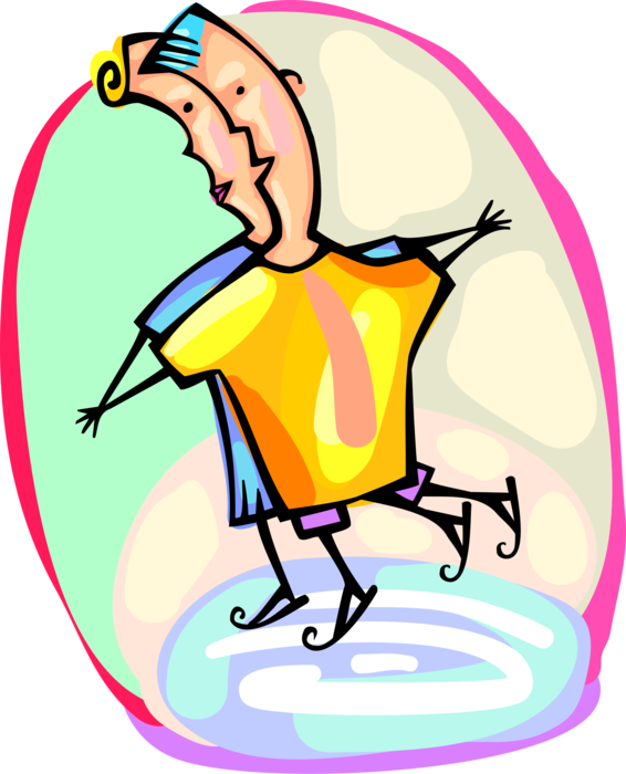 Vector Illustration Of Romantic Couple Ice Skating - Vector Illustration Of Romantic Couple Ice Skating (566x700)