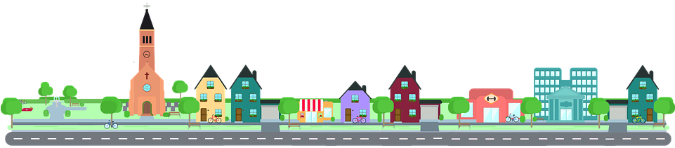 Traffic Clipart City Community - Small Town Skyline Png (960x480)