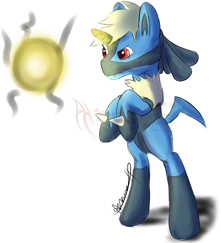 Crossover Ponymon Lucario By Amura Of Jupiter - Cartoon (800x864)