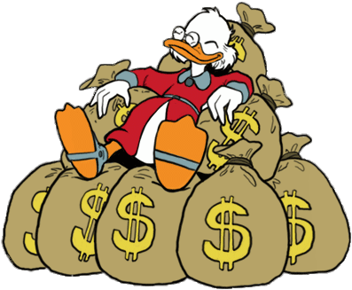 Ducktales Scrooge Mcduck Lying On Money Bags Transparent - Scrooge Mcduck Money Bags (411x336)