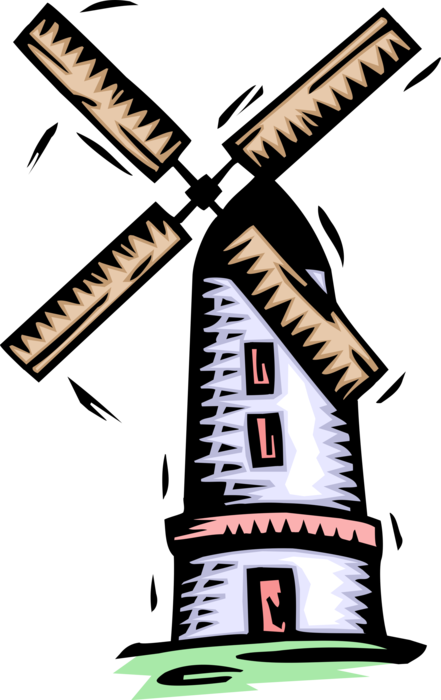 Vector Illustration Of Dutch Windmill In The Netherlands, - Greifenberg (441x700)