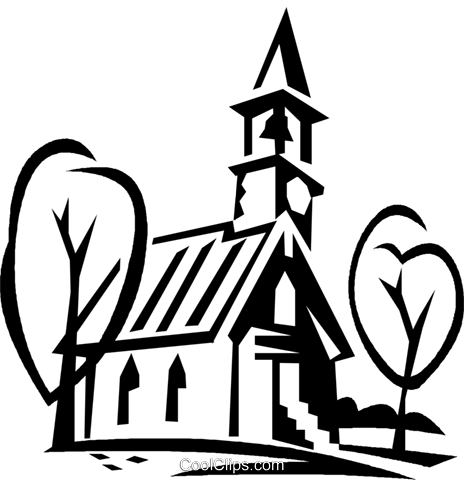 Small Church Royalty Free Vector Clip Art Illustration - Kirche Clipart Schwarz Weiß (464x480)