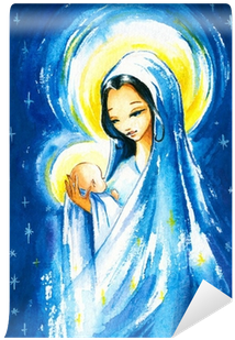 Nativity Scenemary With The Young Jesus In Her Arms - Mary Mit Jesus Karte (400x400)