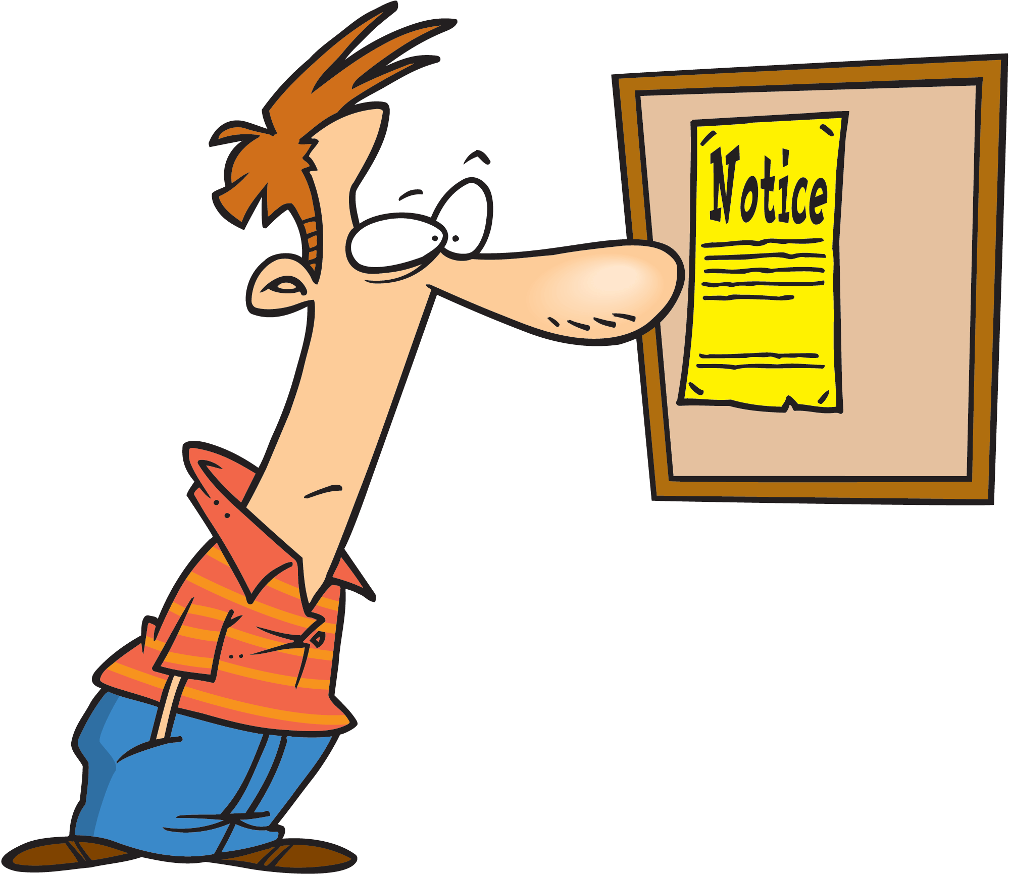Cartoon Man Reading Notice On Office Bulletin Board - Quadro De Avisos Desenho (2000x1731)