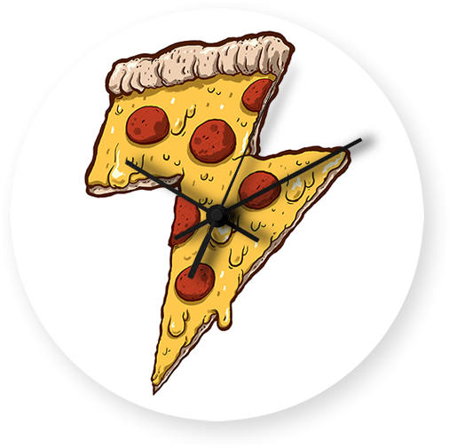 Thunder Pizza Art Printed Wall Clock - Flash Cheesy Pizza Coffee Mug, Coffee Travel Mug, Coffee (600x600)