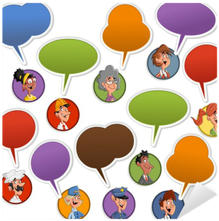 Group Of Cartoon Business People Faces With Speech - Caricature (400x400)