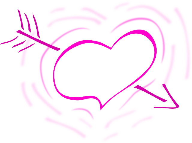 Heart Black And White Clip Art - Pink Heart With Arrow (640x479)