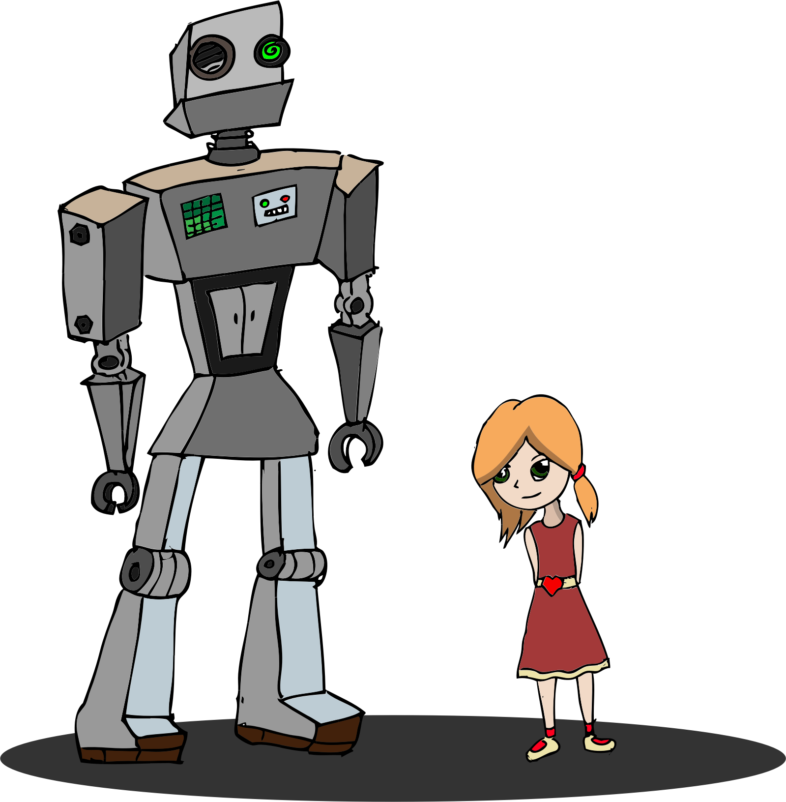 And Robot - Robot And Girl Cartoon (1599x1631)