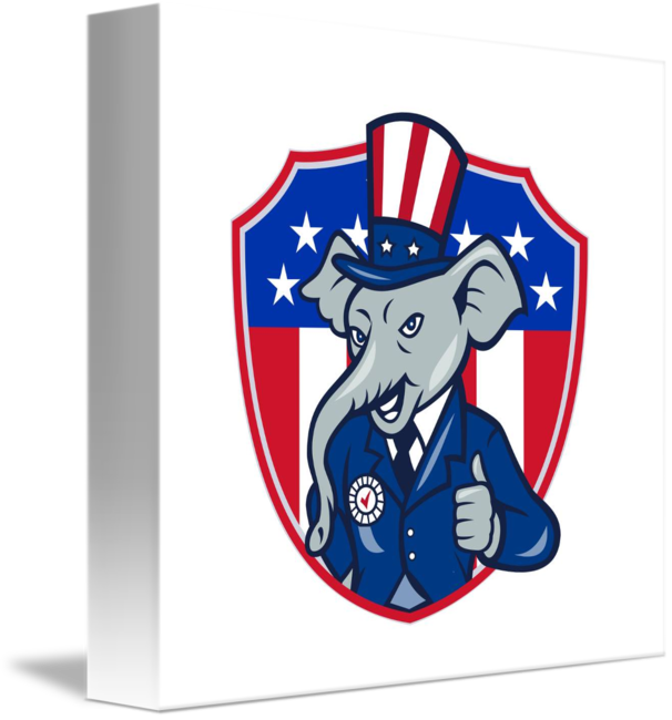 Republican Elephant Mascot Thumbs Up Usa Flag Cart - Cartoon (606x650)