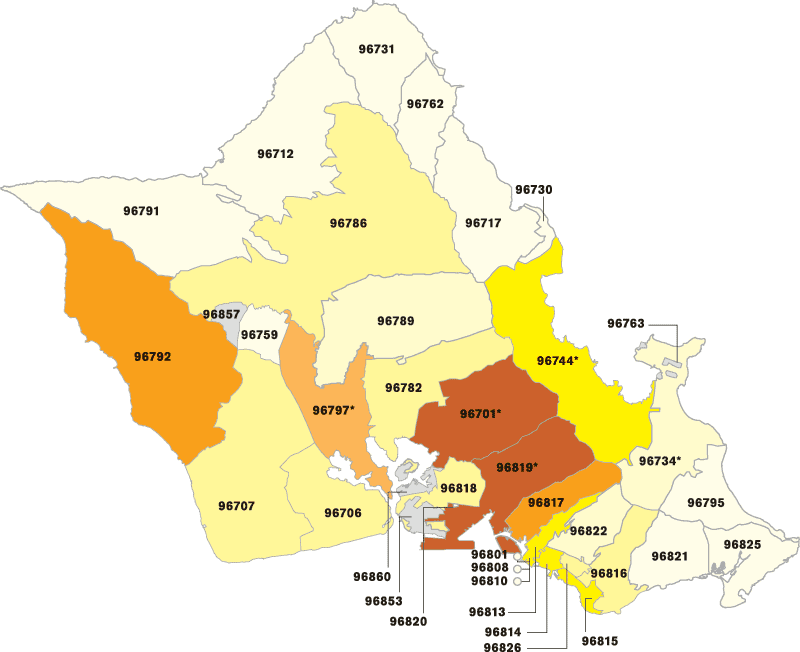 Hawai`i - Oahu Hawaii Zip Codes Map (800x652)