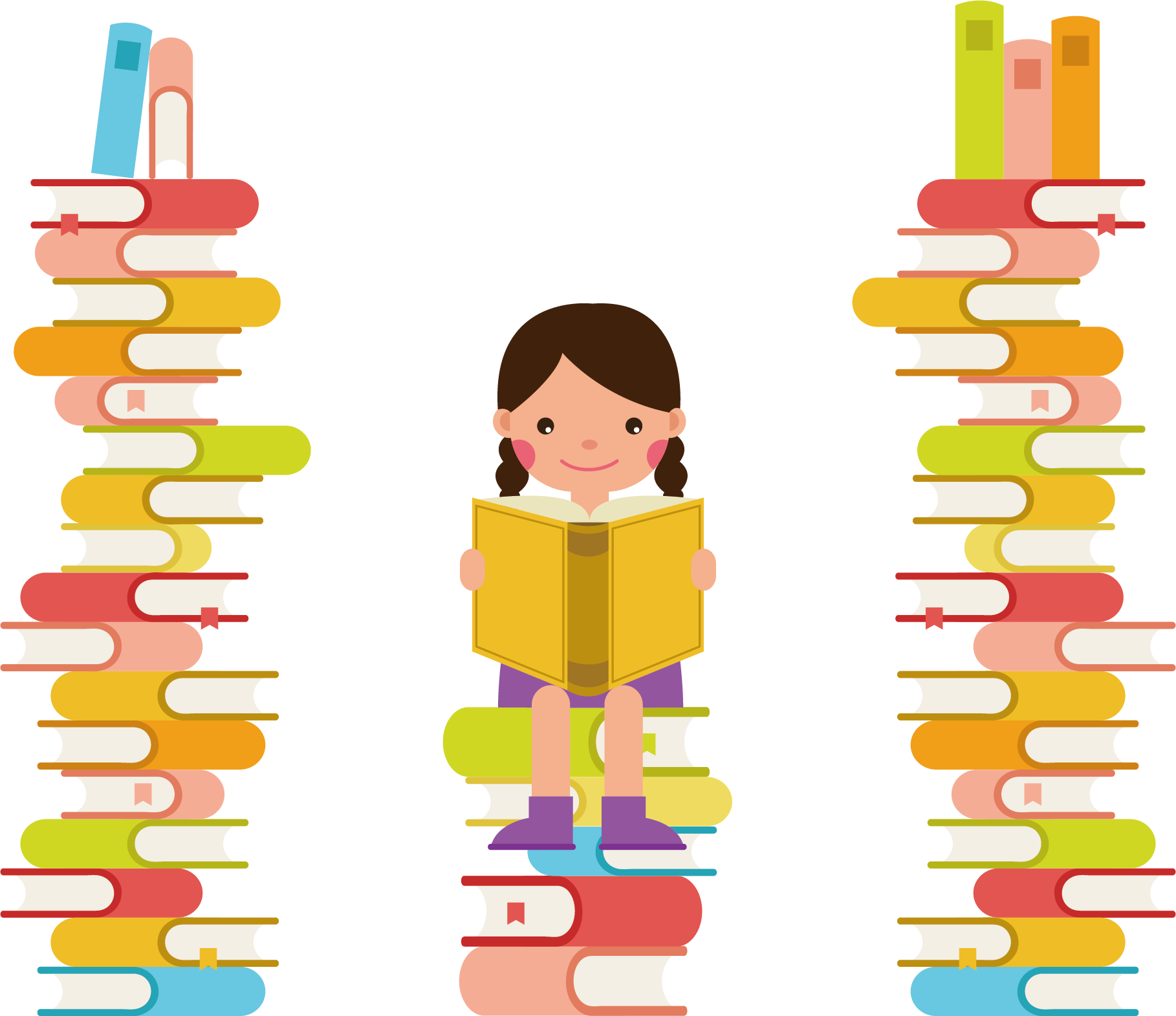 Vector Girls Reading In The Library - Библиотека Вектор (1818x1571)