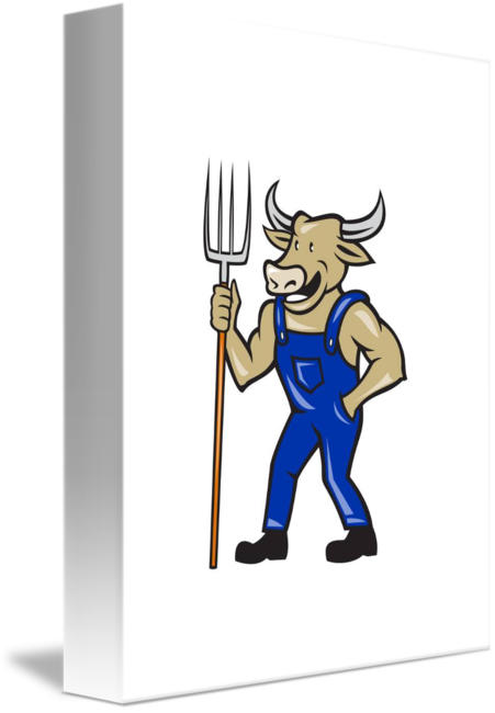 Farmer Cow Holding Pitchfork Cartoon Card (451x650)