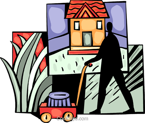 Man Cutting The Lawn At His House Royalty Free Vector - Man Cutting The Lawn At His House Royalty Free Vector (480x407)