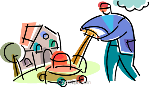 Lawnmowers Royalty Free Vector Clip Art Illustration - Man Cutting Grass (480x283)