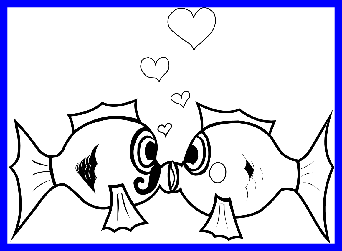 Incredible Kissing Fish Black And White Clipart Pict - Kiss Clipart Black White (1161x851)