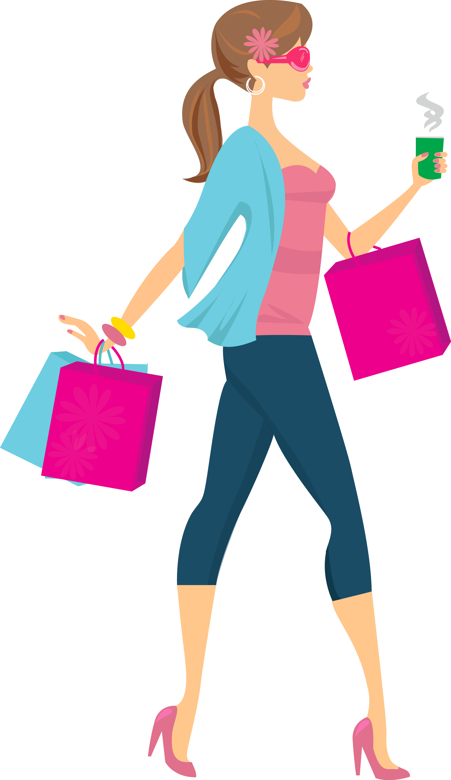 Shopping Girl Clip Art - Shopping Cartoon Png (1539x2661)