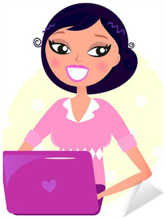 Office Woman Working With Pink Laptop Sticker • Pixers® - Working Woman Vector (400x400)