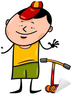 Boy With Scooter Cartoon Illustration Sticker • Pixers® - Dibujos Pequeños Animados (400x400)