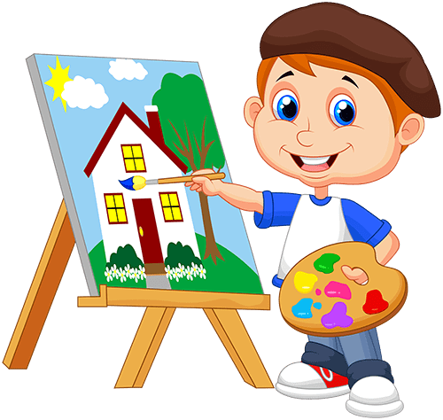 Child Painting Cartoon (500x474)