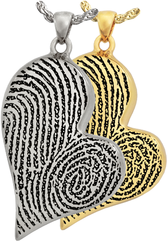 Teardrop Heart Double-print Fingerprint Jewelry Shown - Fingerprint Pendants In Gold (500x500)