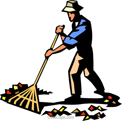 Raking Leaves Royalty Free Vector Clip Art Illustration - Man With A Rake Clipart (722x700)