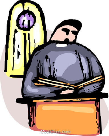 Priest Reading From The Bible Royalty Free Vector Clip - Priest Reading From The Bible Royalty Free Vector Clip (382x480)