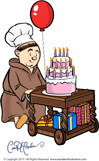 Birthday Friar's Club Animated Gif - Monk Birthday Cake (371x590)
