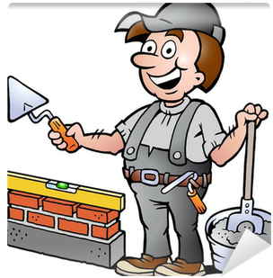 Hand-drawn Vector Illustration Of An Happy Bricklayer - Imagen De Albañil Animado (400x400)
