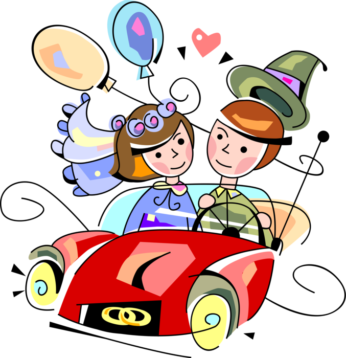 Vector Illustration Of Just Married Husband And Wife - Wedding Anniversary Clipart (677x700)