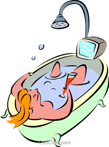 Relaxation With Wine And Tv In Bathtub Royalty Free - Relaxation With Wine And Tv In Bathtub Royalty Free (354x480)