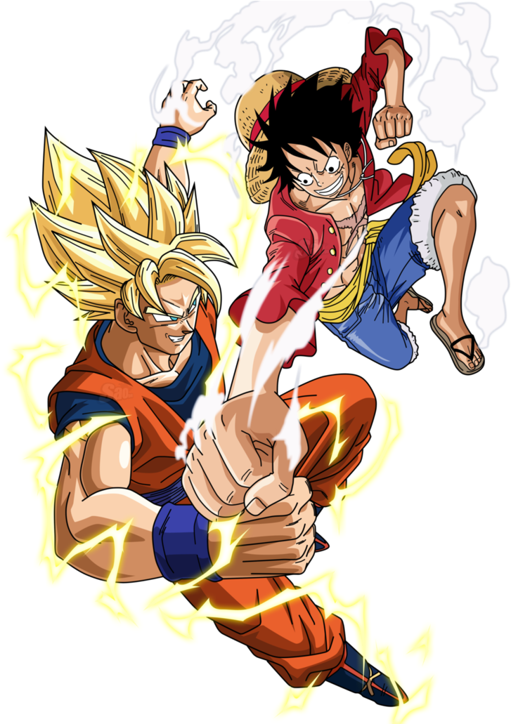 Goku Vs Luffy By Saodvd - Monkey D Luffy And Goku (776x1030)