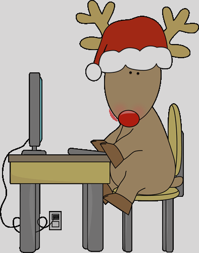 Reindeer Using A Computer Clip Art Christmas Computer - Reindeer At A Desk (394x500)