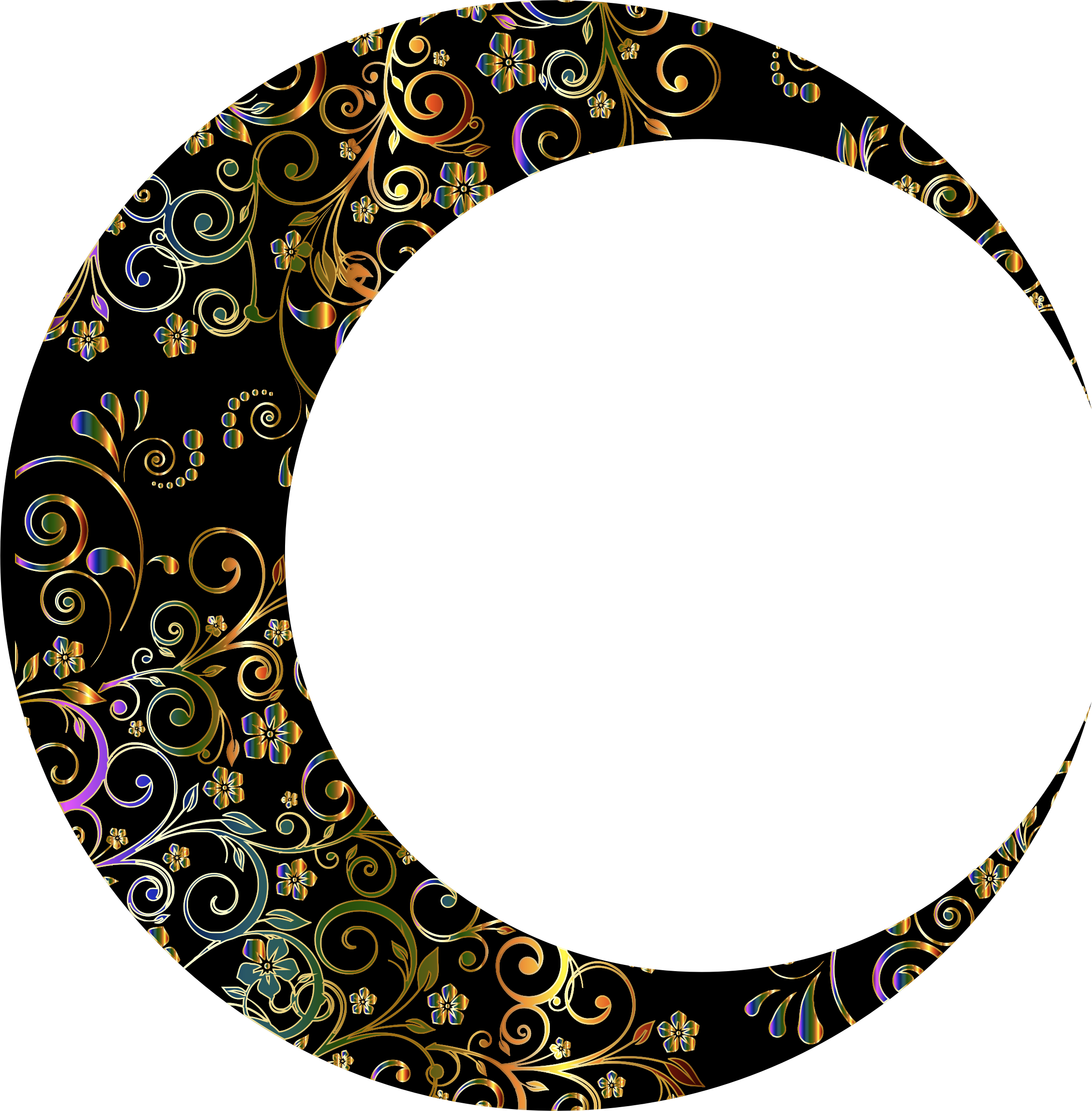 Floral Crescent Moon Mark Ii 10 - Gold Crescent Moon Png (2264x2304)