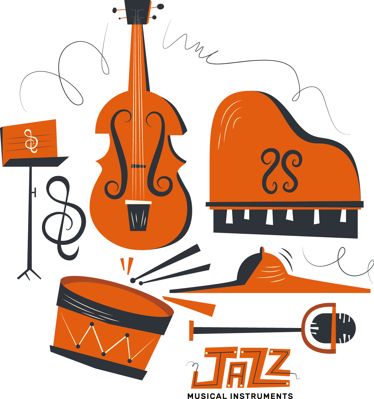 Musical Instruments Jazz Orchestra Clip Art - Clip Art (1213x1292)