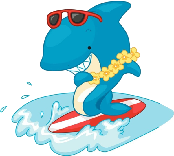 Shark Surfing Clip Art - Shark Surfing Png (600x600)