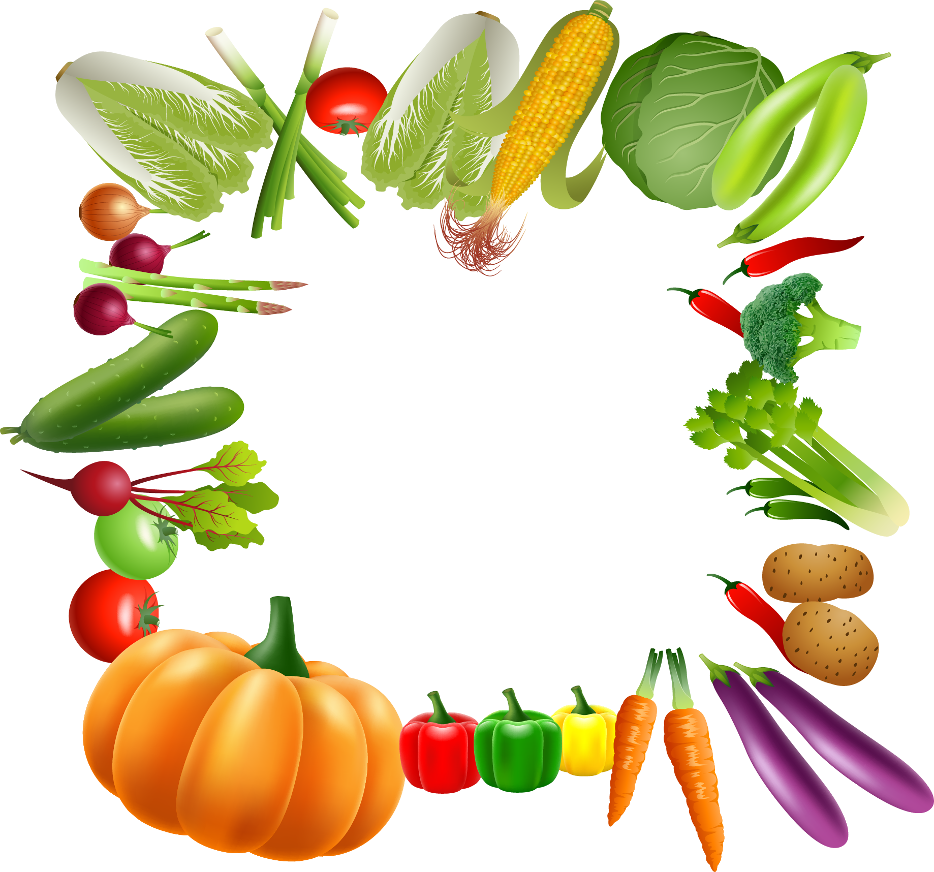 Vegetable Vegetarian Cuisine Fruit Clip Art - Fruit And Vegetables Border Clipart (1838x1716)