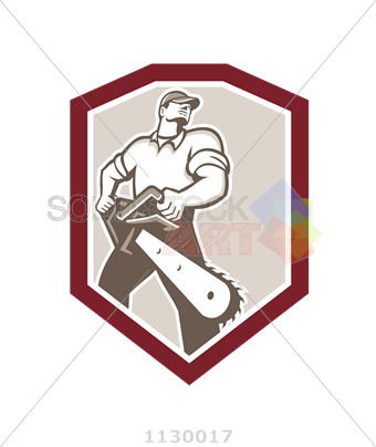 Stock Illustration Of Vector Male Logger Holding Chainsaw - Lumberjack Tree Surgeon Arborist Chainsaw Retro Pi (340x404)