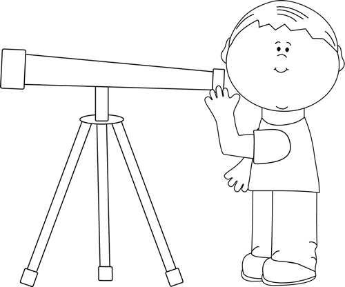 Black And White Boy Looking Through Telescope - Telescope Clip Art Black And White (500x416)