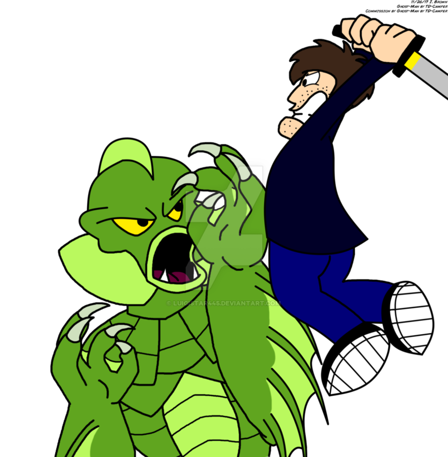 Battling The Creature By Luigistar445 - Cartoon (885x902)