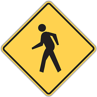 W11-2 Pedestrian Crossing - Winding Road Ahead Sign (400x400)