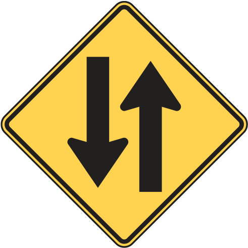 Pair A W11 1, W1 2, Or W11 15 Warning Sign With A Custom - Two Way Traffic Sign (500x490)
