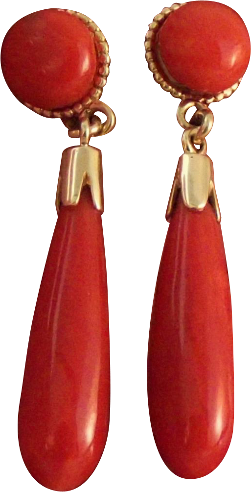 14k Sardinian Red Coral Torpedo Drop Earrings - Earrings (1003x1003)