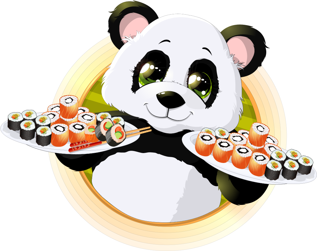 Sushi Giant Panda Red Panda Japanese Cuisine - Sushi Panda Cartoon (1152x1098)